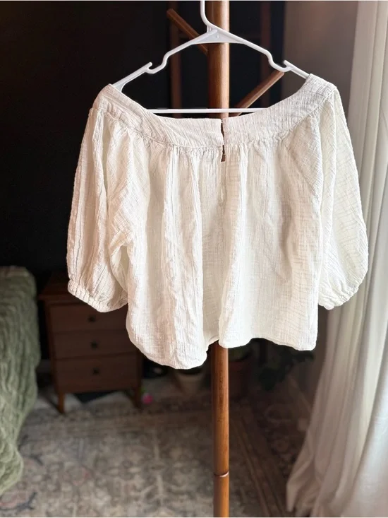 ASOS Cream Textured Square-Neck Puff Sleeve Top - Picture 2 of 3